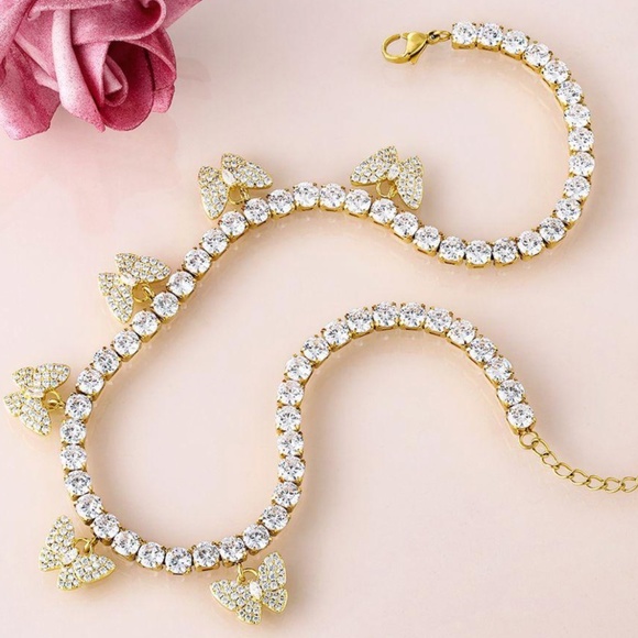 CZ Pink Tennis Chain Baby Butterfly Charmed Choker - Picture 4 of 8